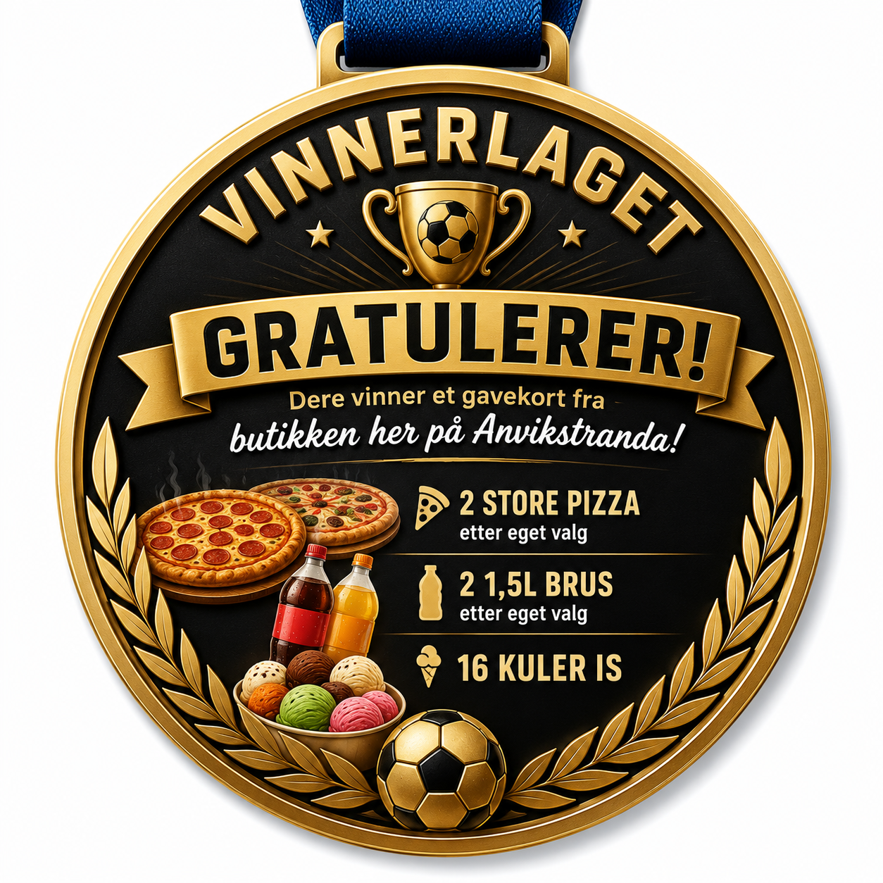 Gullmedalje med oversikt over premien til vinnerlaget